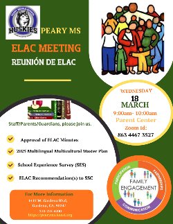 ¡Por favor, únete a nosotros para nuestra reunión de la ELAC de marzo de 2026!